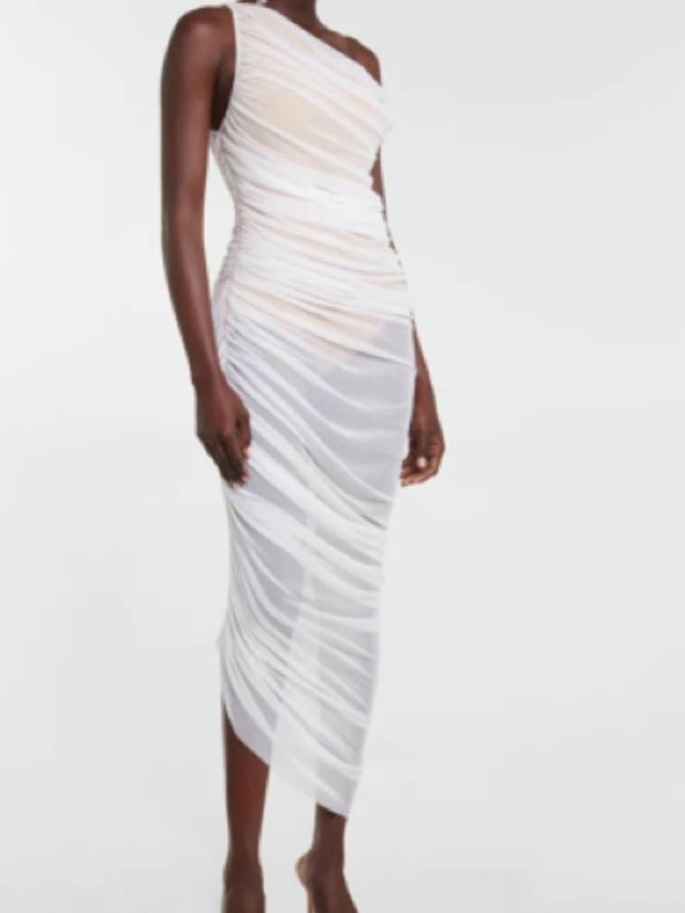 Norma Kamali White One-Shoulder Ruched Midi Dress